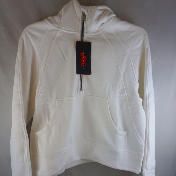 TGP Women's White Half Zip Hoodie With Sleeve Thump Hole Small NWT - Picture 1 of 3